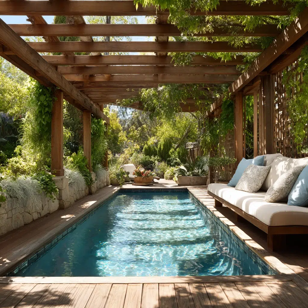 Above-Ground Pool Deck Ideas: Deck with Pergola: Shaded Relaxation Spot