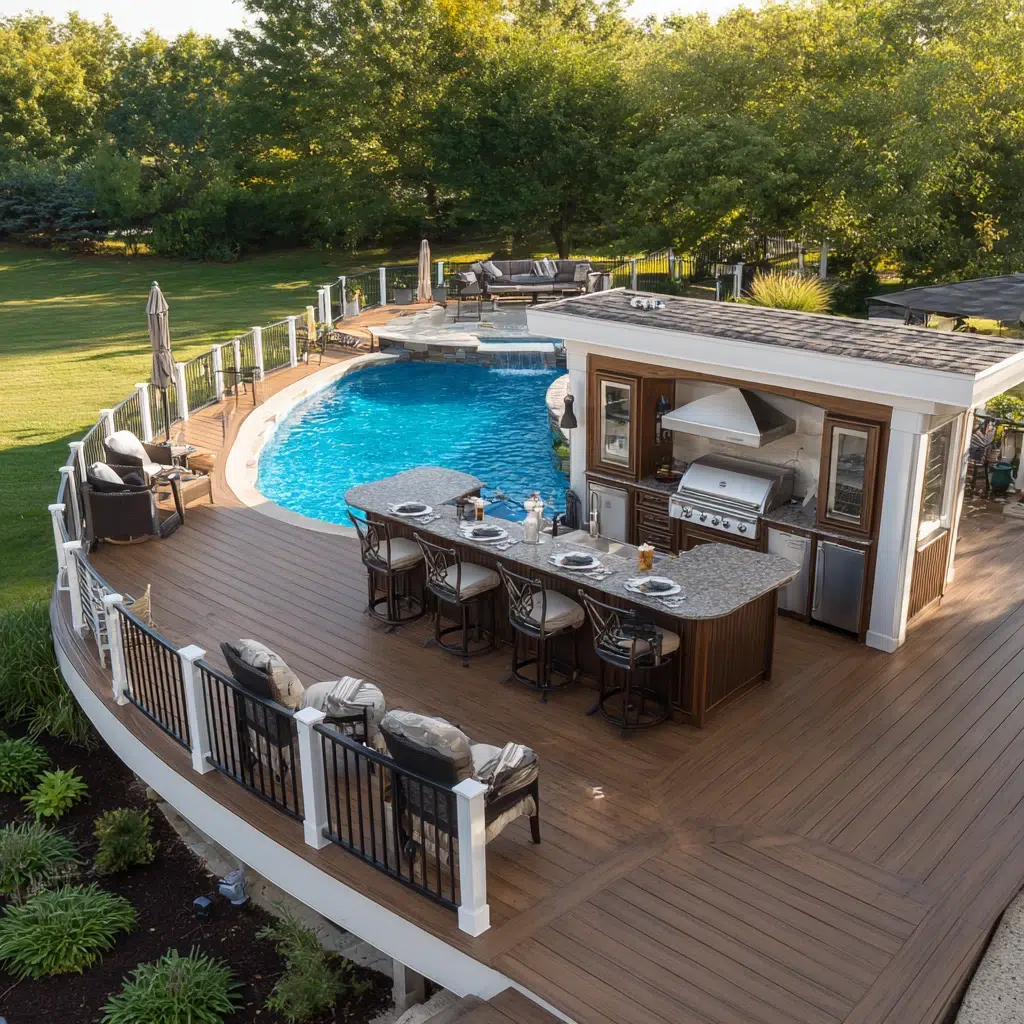 Above-Ground Pool Deck Ideas: Deck with Outdoor Kitchen/Bar: Entertainer's Dream