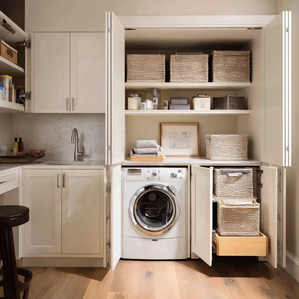 Smart Tiny Laundry Room Ideas: Pull-Out Hampers and Bins: Hide the Mess