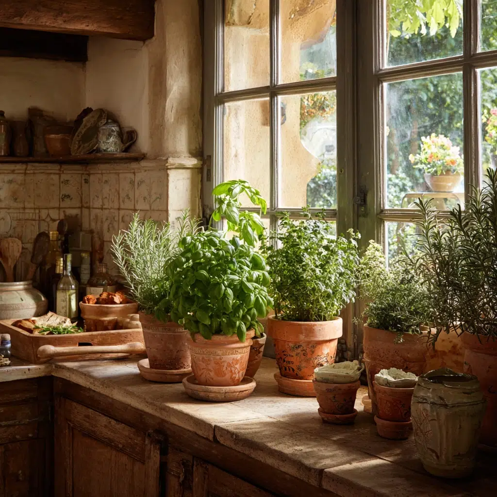 Italian Home Decor Ideas: Fresh Herbs in Terra Cotta Pots Bring Life