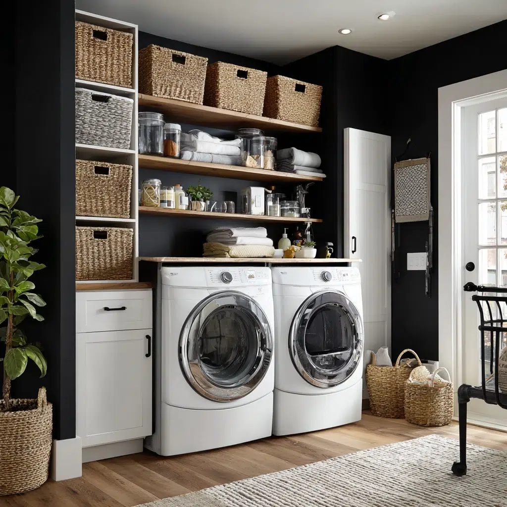 Chic Black Accent Wall Ideas: Laundry Room Lift