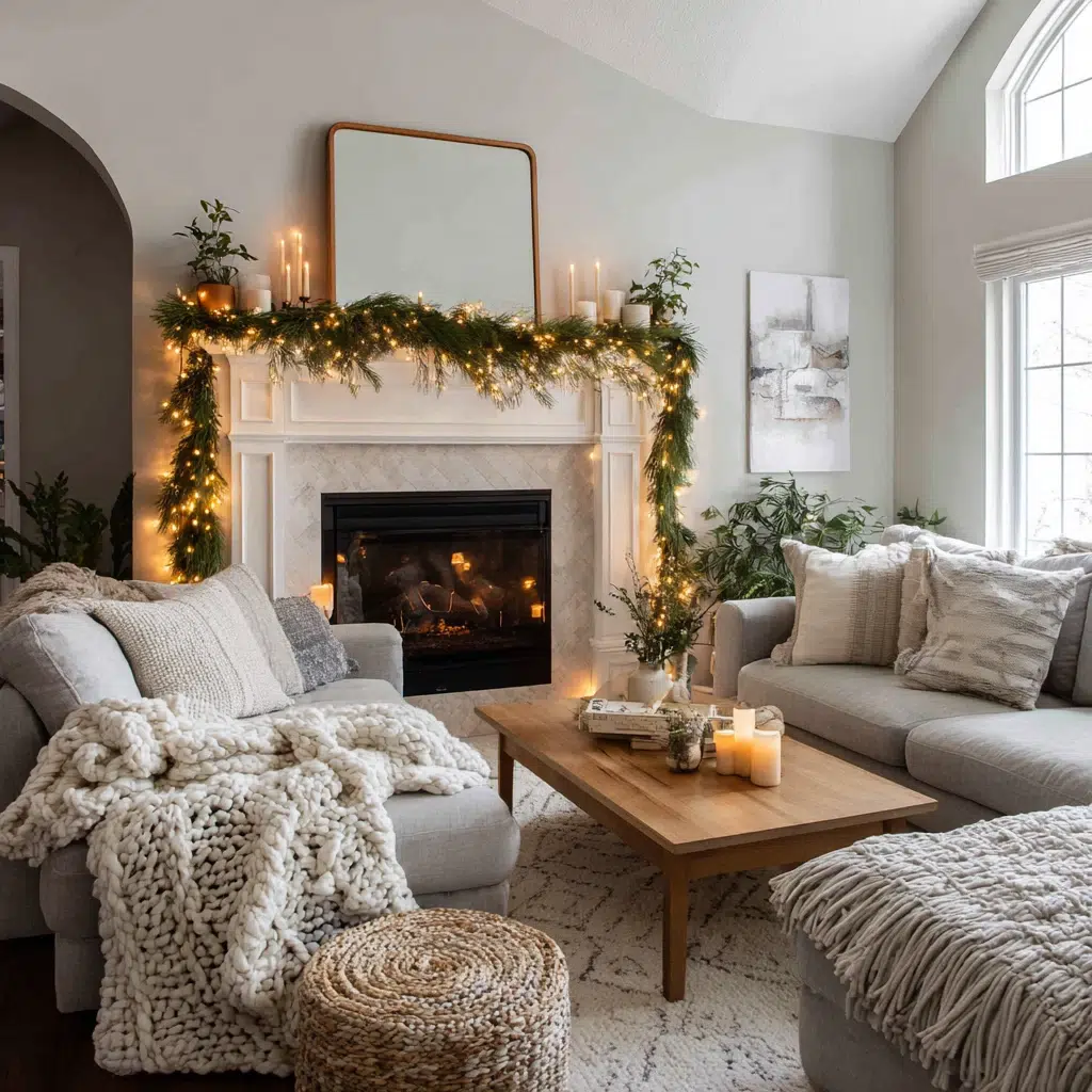 Christmas Mantel Decor Ideas: Use Battery-Operated Fairy Lights Strategically