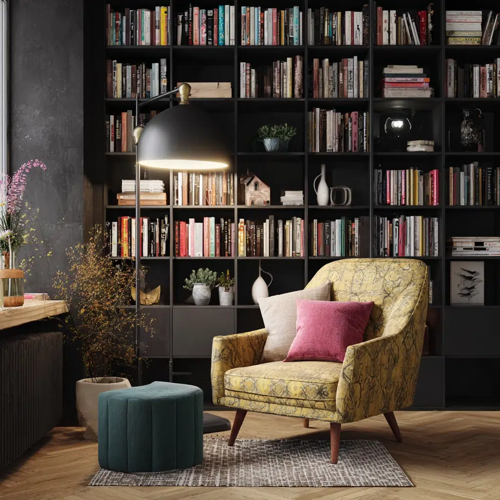 Chic Black Accent Wall Ideas: Bookshelf Backdrop