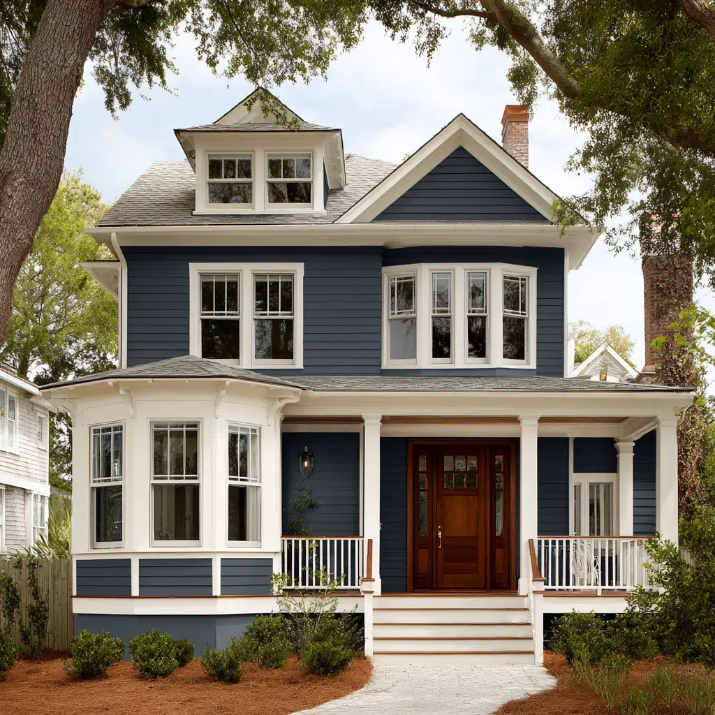 Exterior House Color Schemes: Dusky Blue Elegance