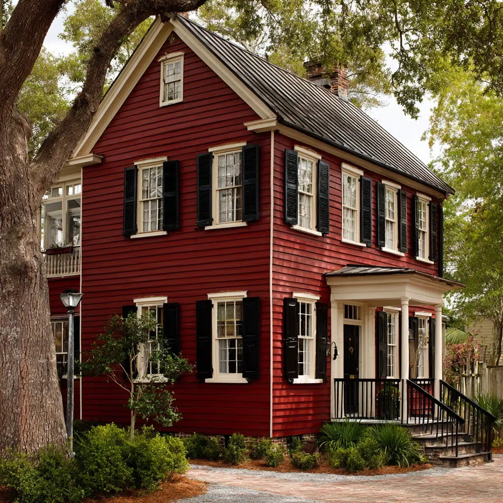 Exterior House Color Schemes: Historic Charm with Deep Red