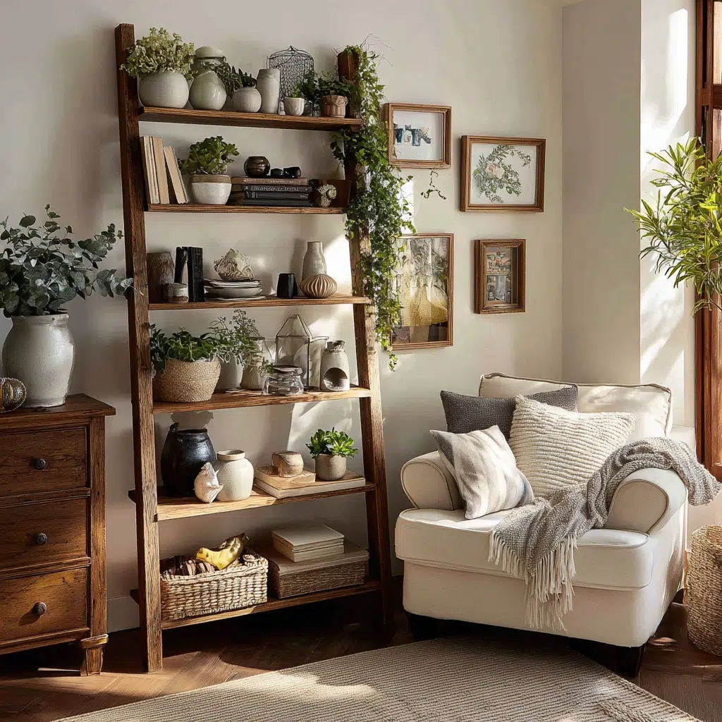 Italian Home Decor Ideas: Ladder Shelving Displays Treasures Vertically