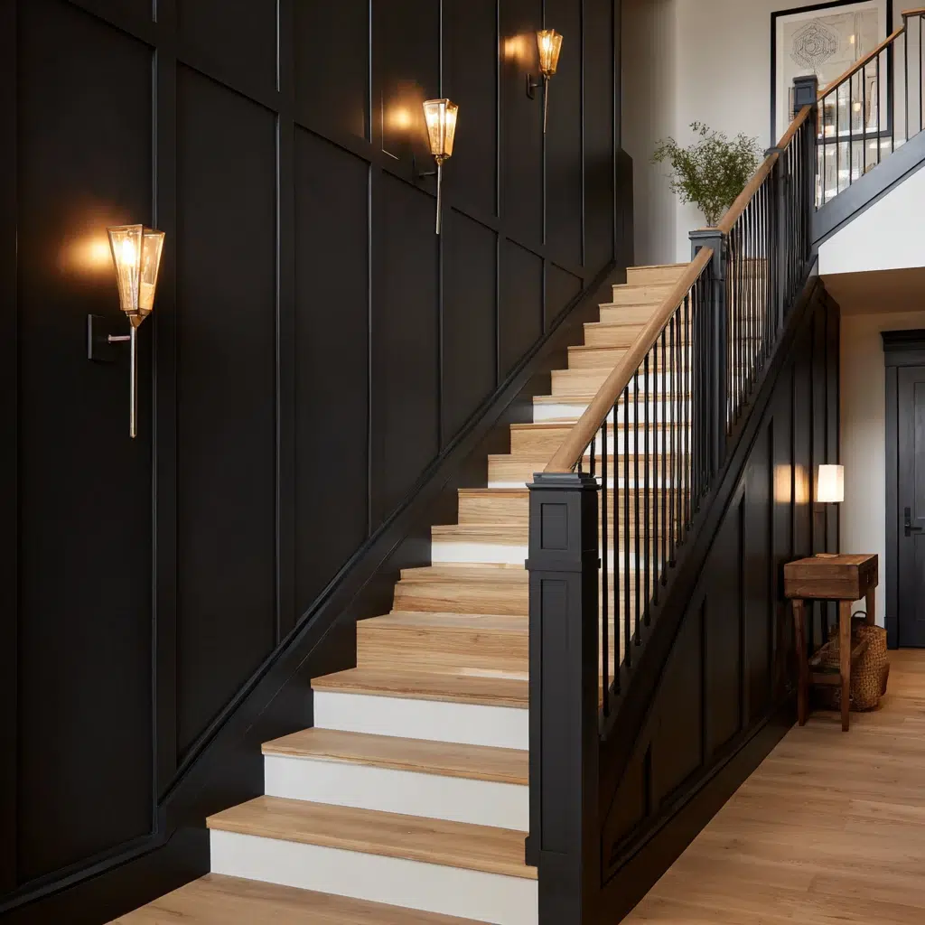 Chic Black Accent Wall Ideas: Staircase Statement