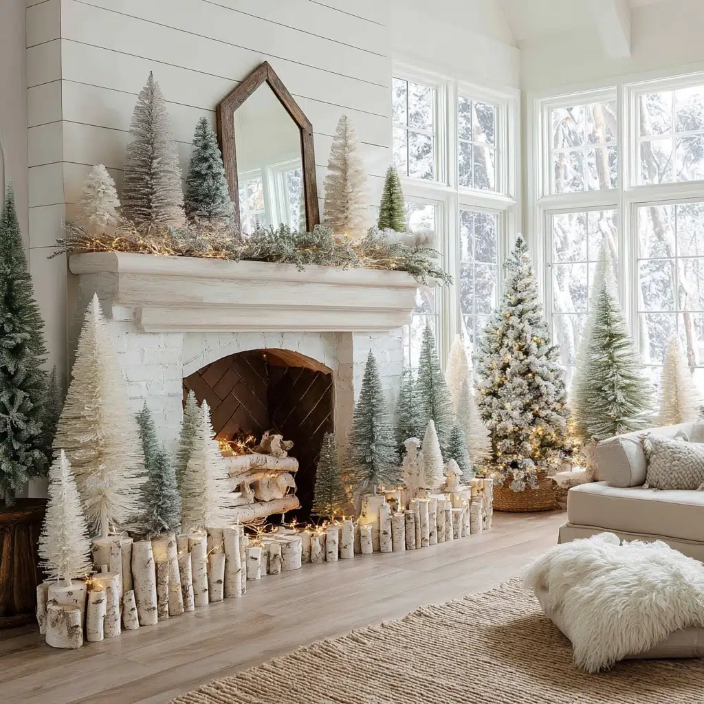 Christmas Mantel Decor Ideas: Create a Forest Scene with Bottle Brush Trees