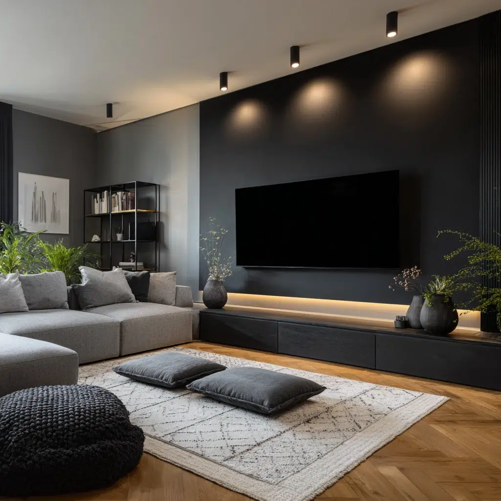 Chic Black Accent Wall Ideas: Entertainment Center Edge