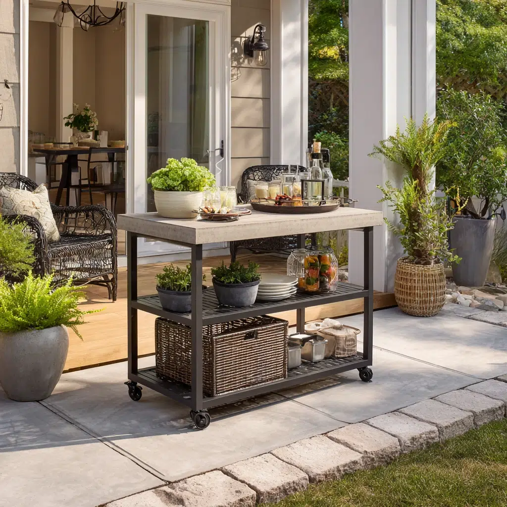 Concrete Patio Ideas: Outdoor Kitchen Cart: Portable Prep Power