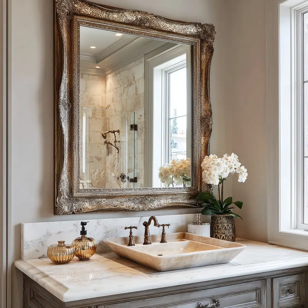Stunning Scottish Bathroom Ideas: Antique Mirror with Bronze Frame