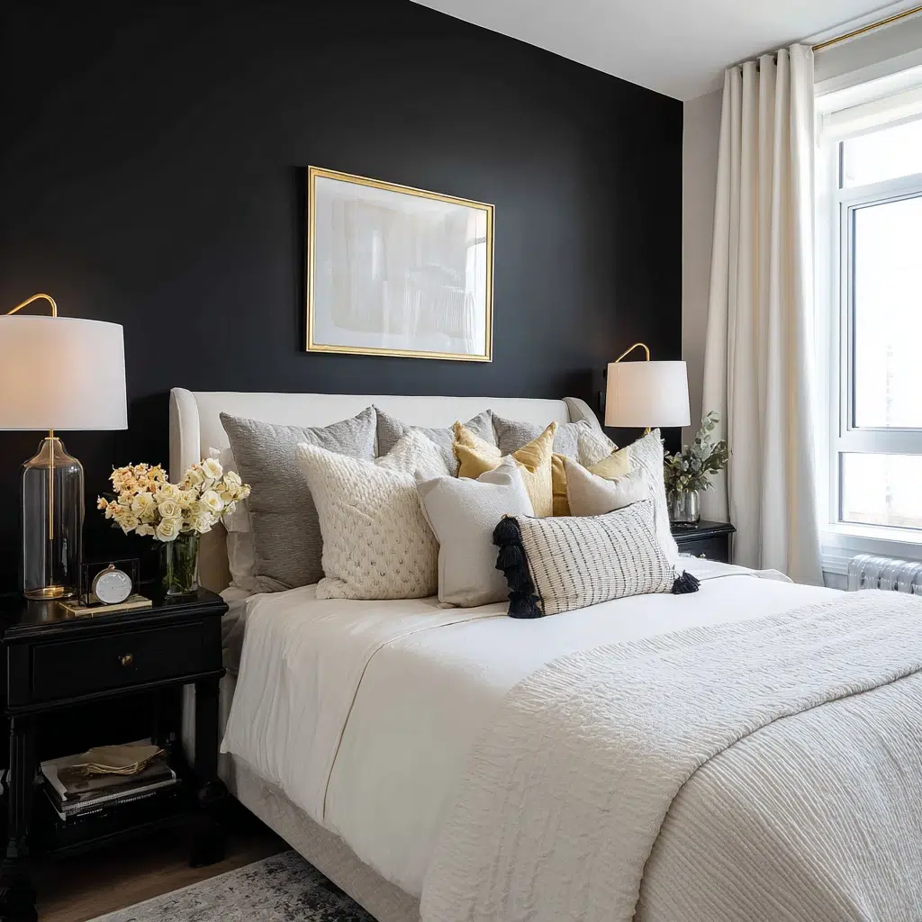 Chic Black Accent Wall Ideas: Guest Room Glam