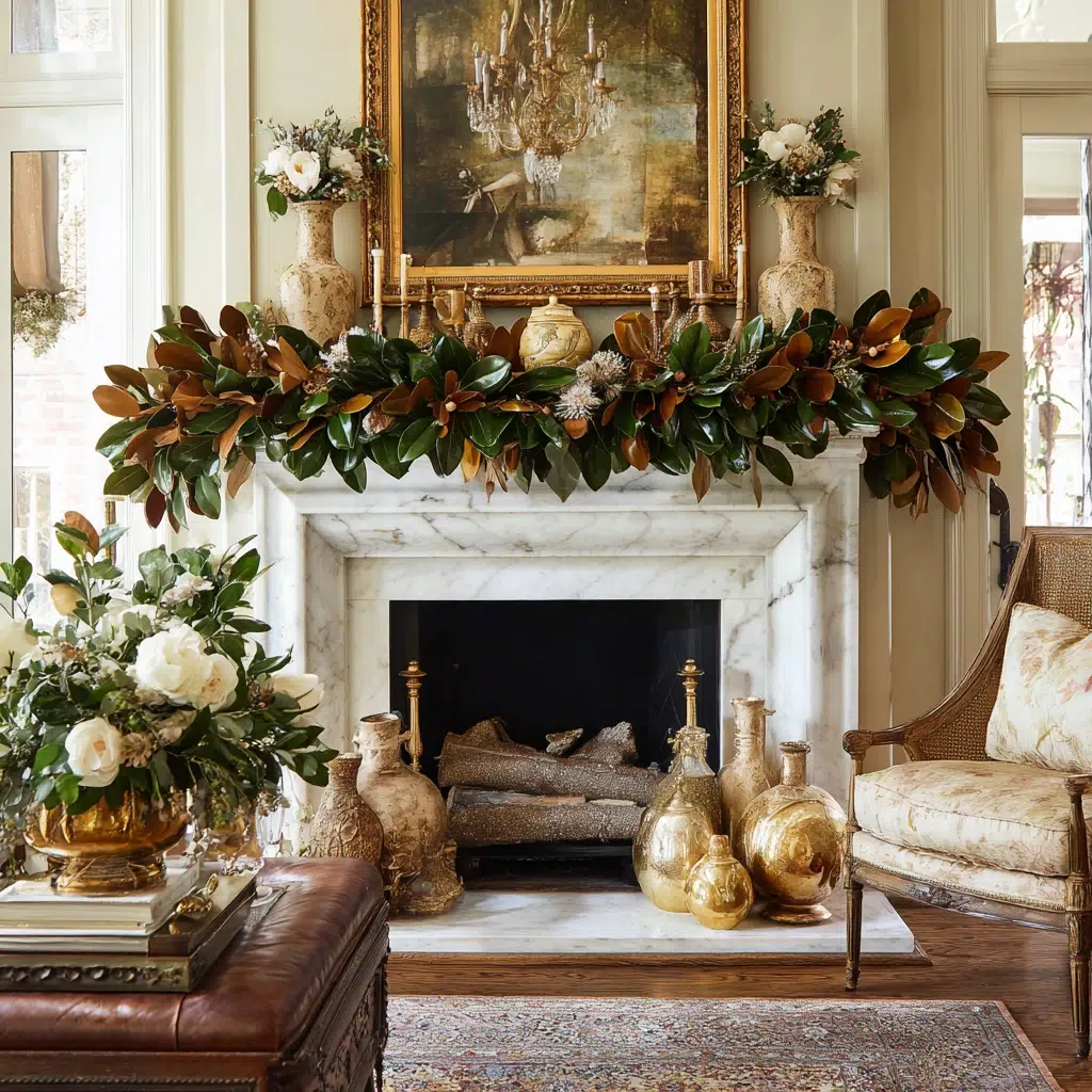 Christmas Mantel Decor Ideas: Incorporate Fresh or Faux Magnolia Leaves