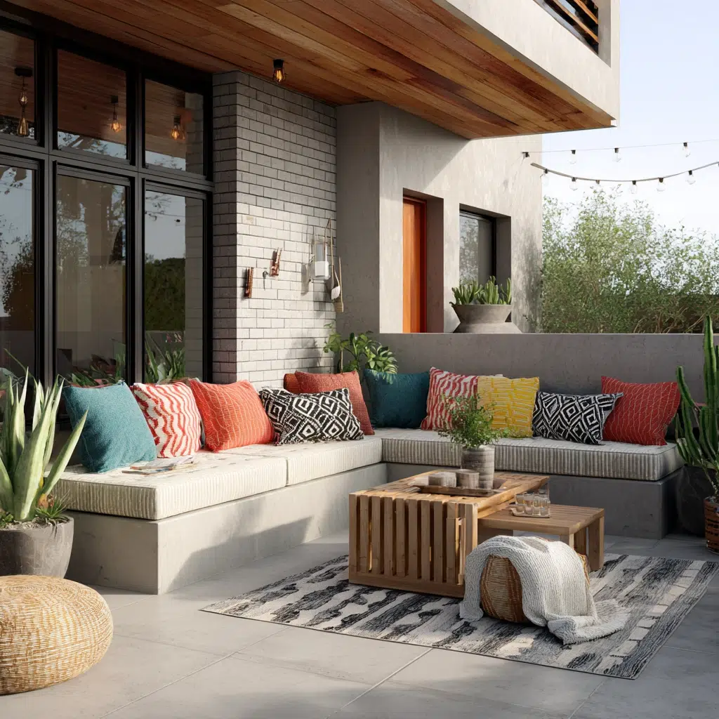 Concrete Patio Ideas: Outdoor Throw Pillows and Blankets: Coziness on Demand