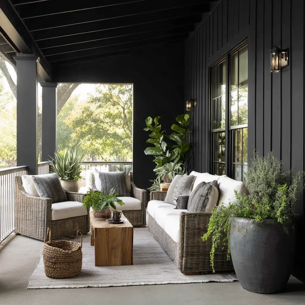 Chic Black Accent Wall Ideas: Porch Presence