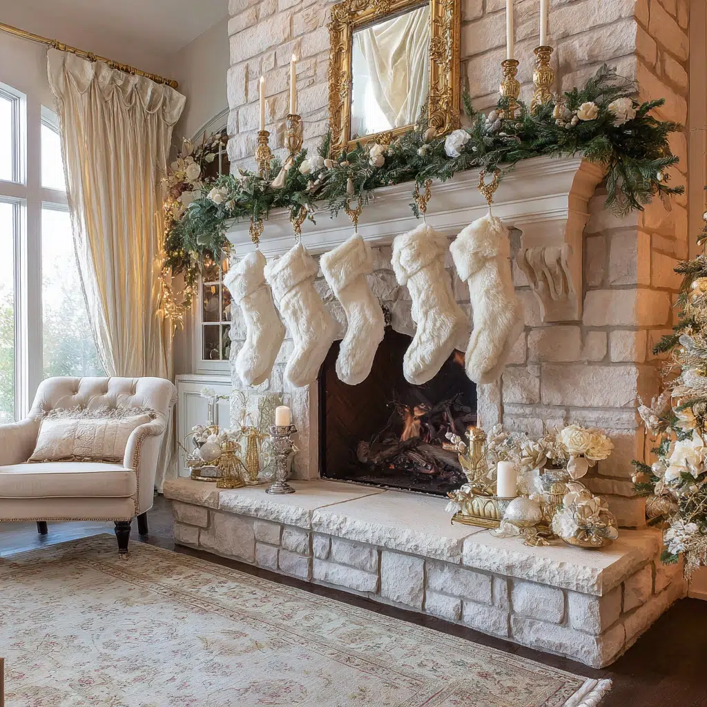 Christmas Mantel Decor Ideas: Use Luxe Stockings as Art Pieces