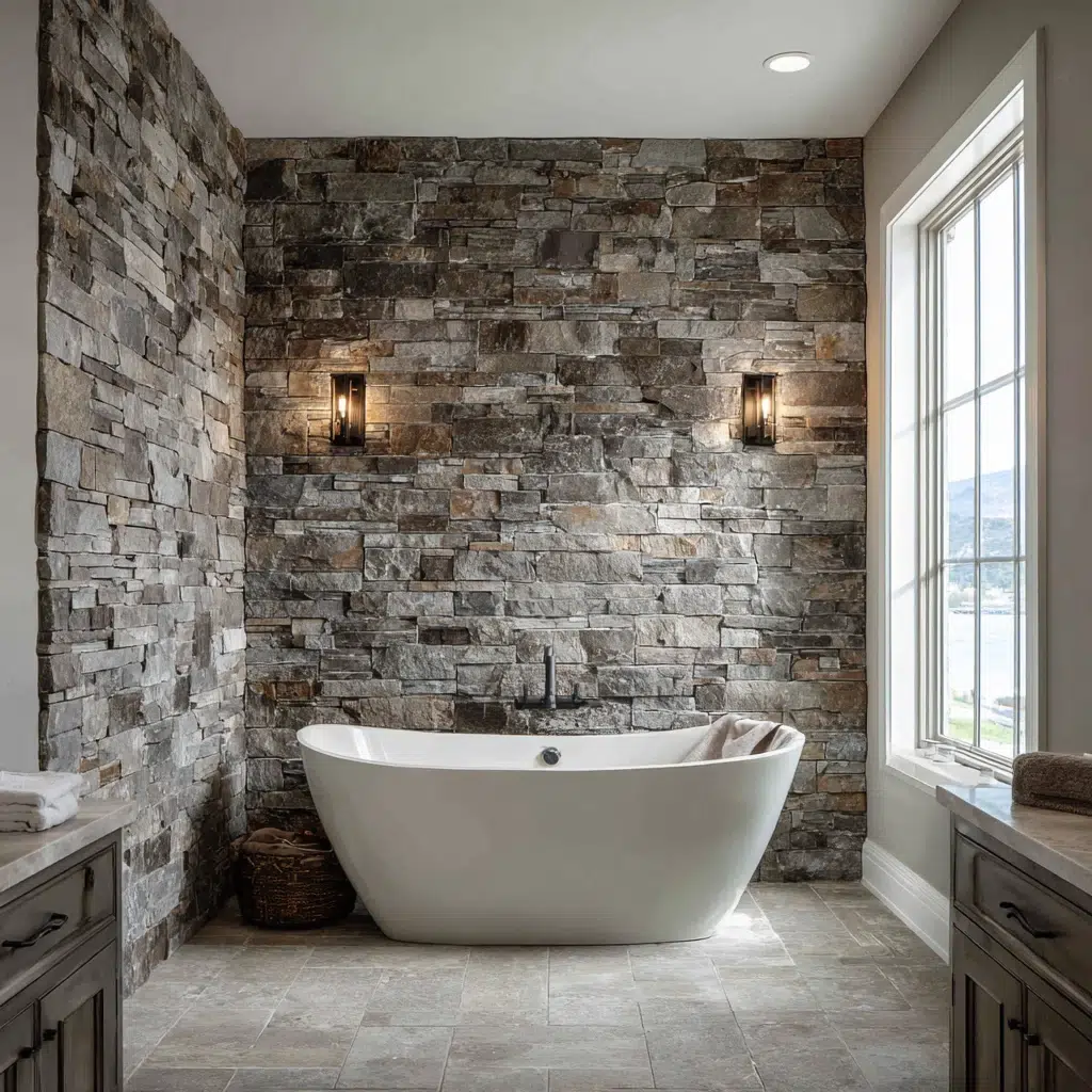 Stunning Scottish Bathroom Ideas: Stacked Stone Accent Wall