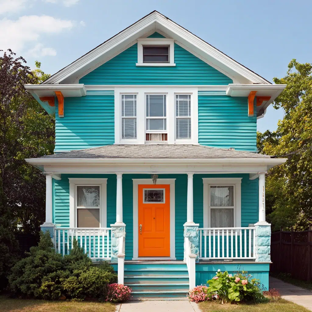 Exterior House Color Schemes: Cheerful Teal and White