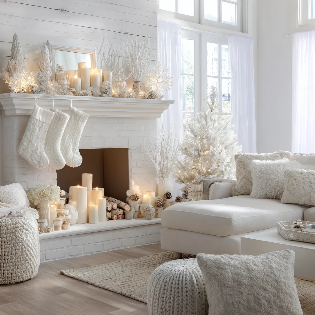 Christmas Mantel Decor Ideas: Create a Monochromatic White Winter Wonderland