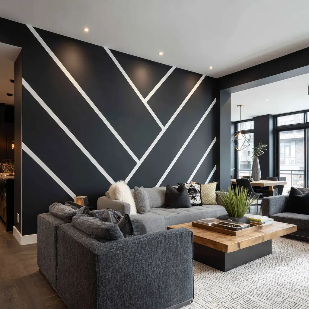 Chic Black Accent Wall Ideas: Geometric Glam