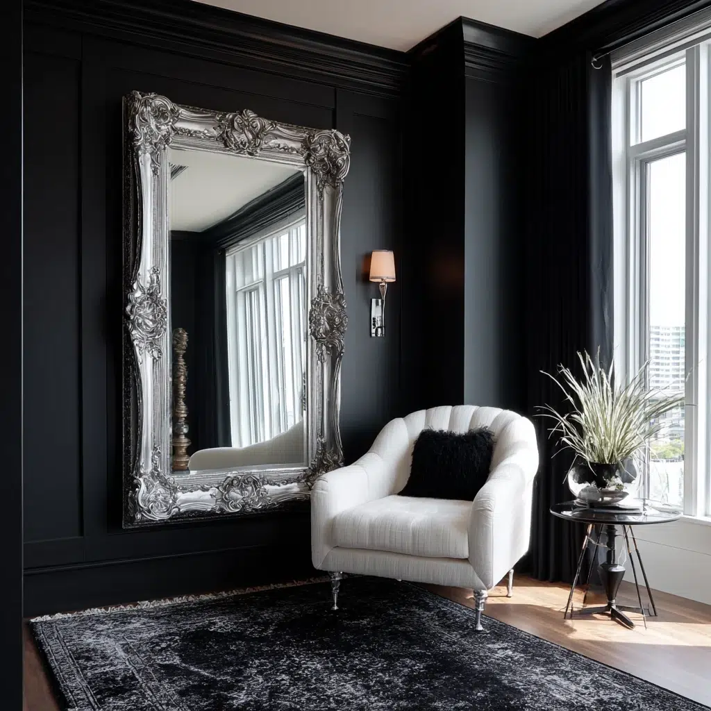 Chic Black Accent Wall Ideas: Mirror Magic