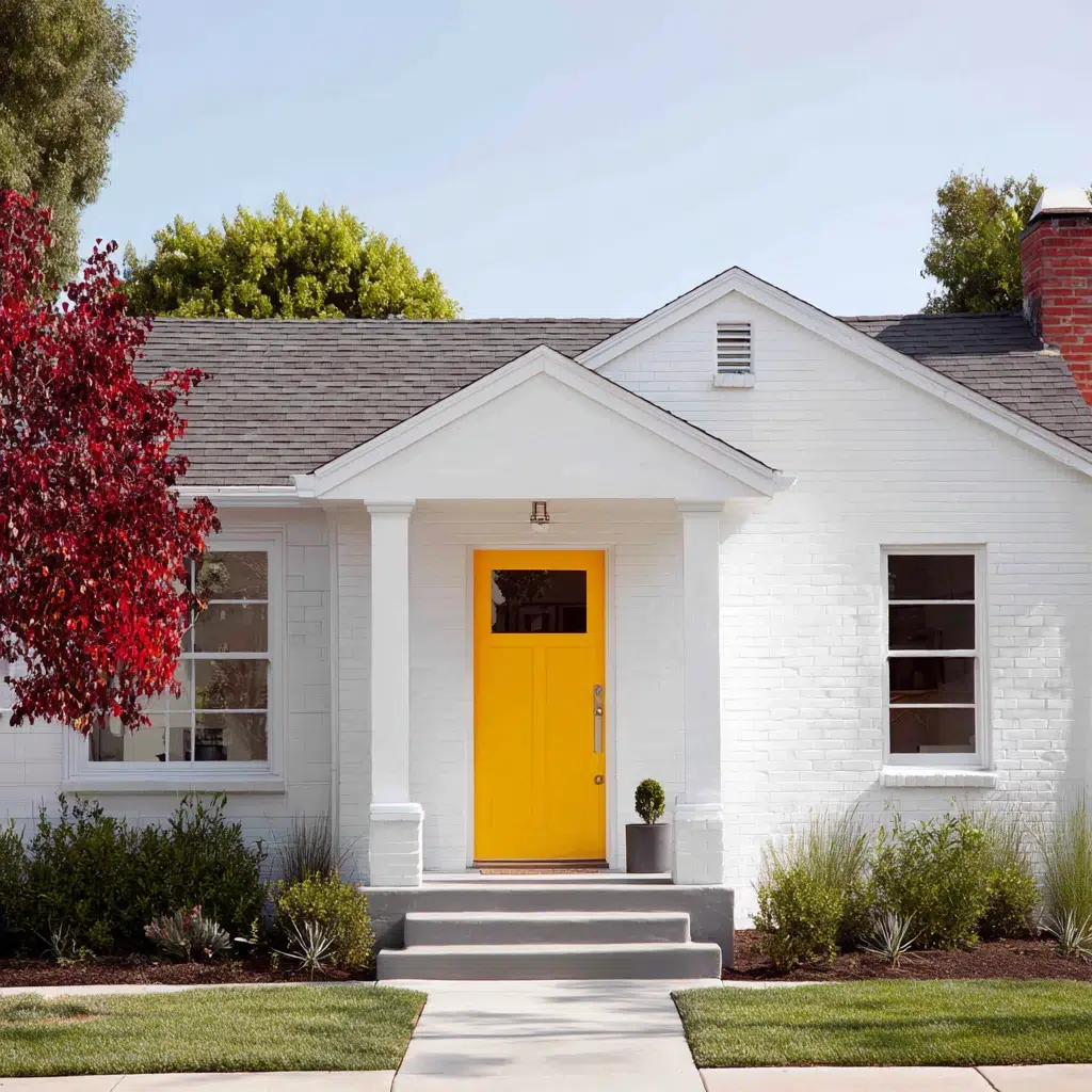 Exterior House Color Schemes: Bold & Balanced: White with Bright Door