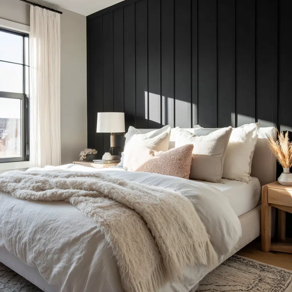 Chic Black Accent Wall Ideas: Behind the Bed Drama