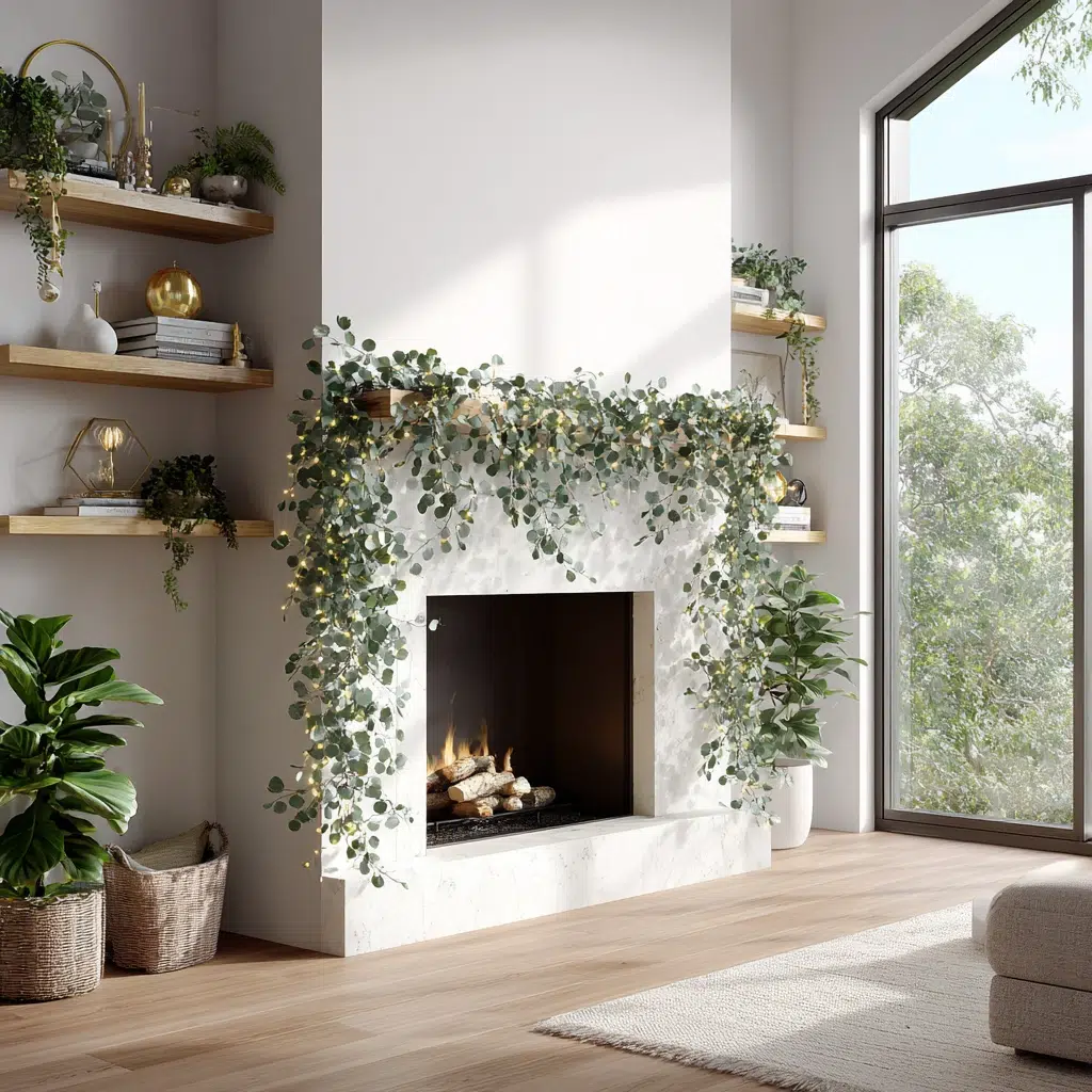 Christmas Mantel Decor Ideas: Drape Fresh Eucalyptus Garland for Organic Elegance