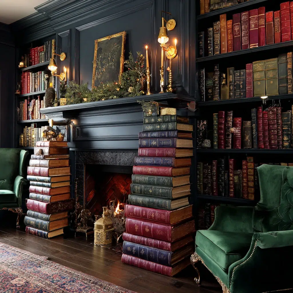Christmas Mantel Decor Ideas: Display Vintage Books with Gilded Spines