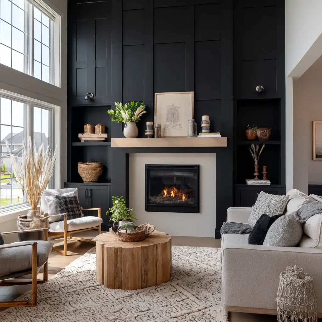 Chic Black Accent Wall Ideas: Fireplace Flair