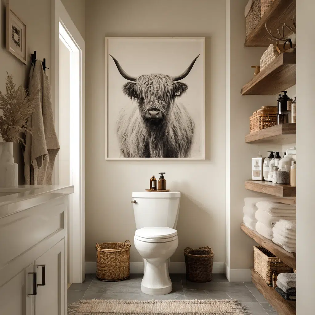 Stunning Scottish Bathroom Ideas: Highland Cow Artwork