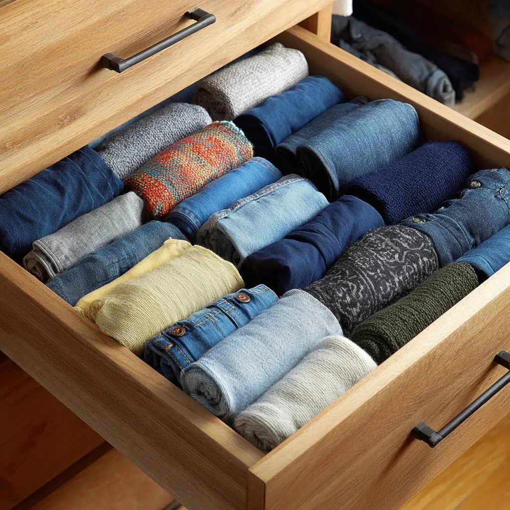 Closet Design Ideas: Roll Your T-Shirts and Jeans