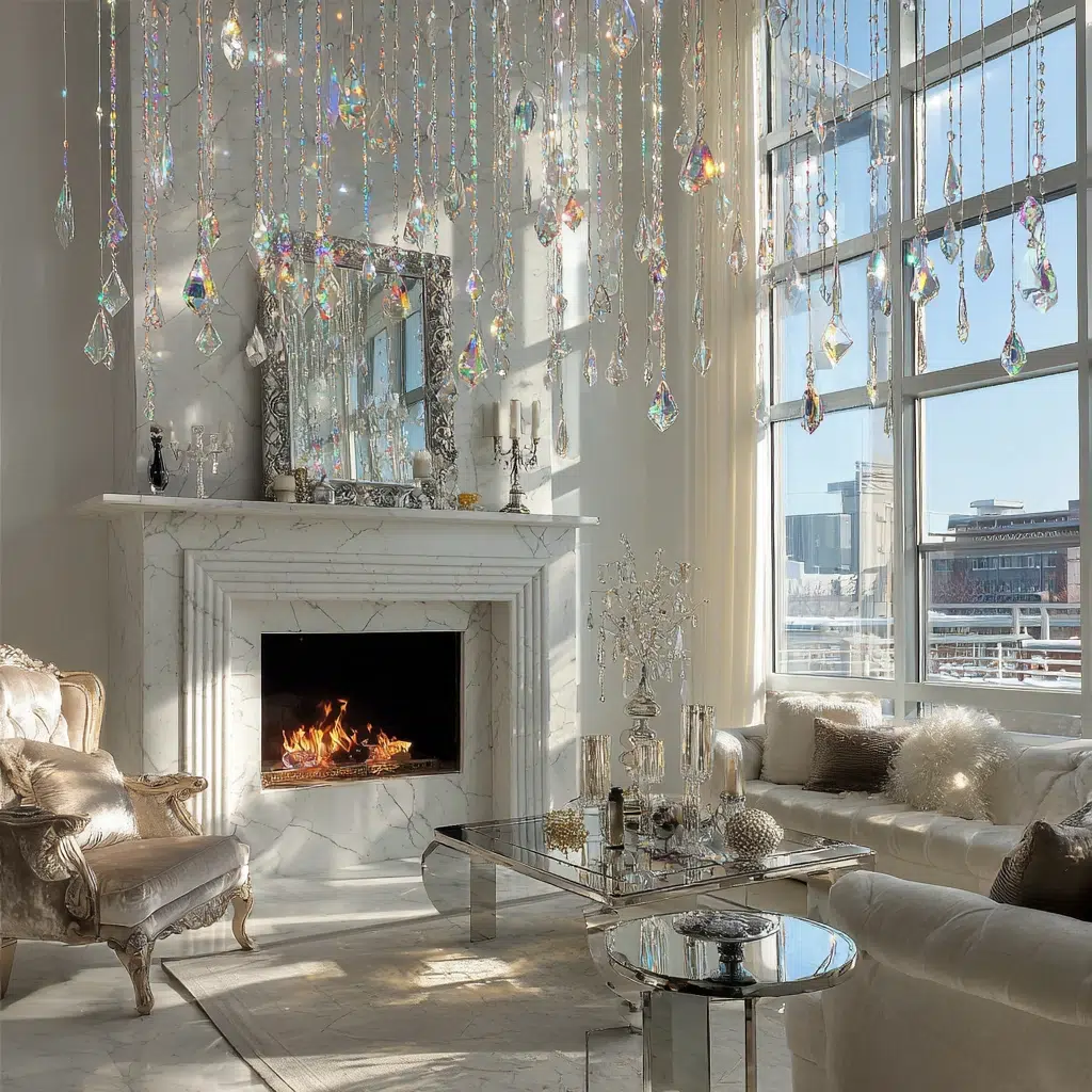 Christmas Mantel Decor Ideas: String Crystal Chandelier Prisms for Sparkle