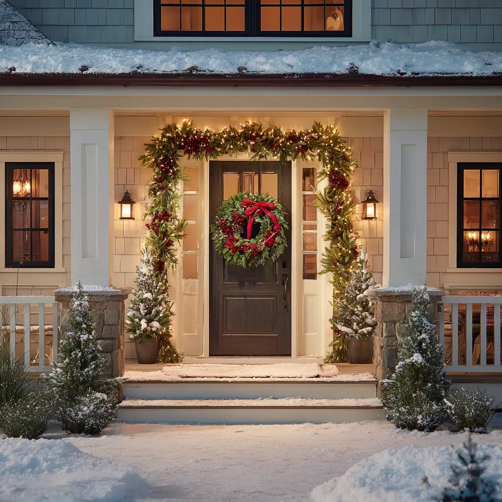 Stunning Outdoor Christmas Decor Ideas: Classic Wreath Welcome
