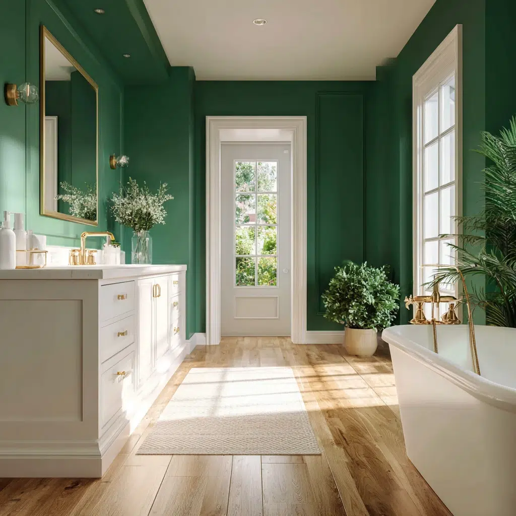 Aesthetic Irish Bathroom Ideas: Emerald Green Accent Wall