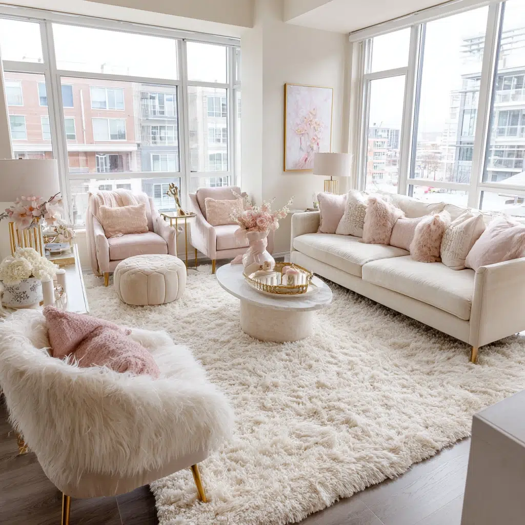 Dreamy Girly Apartment Ideas: Use Area Rugs to Define Spaces