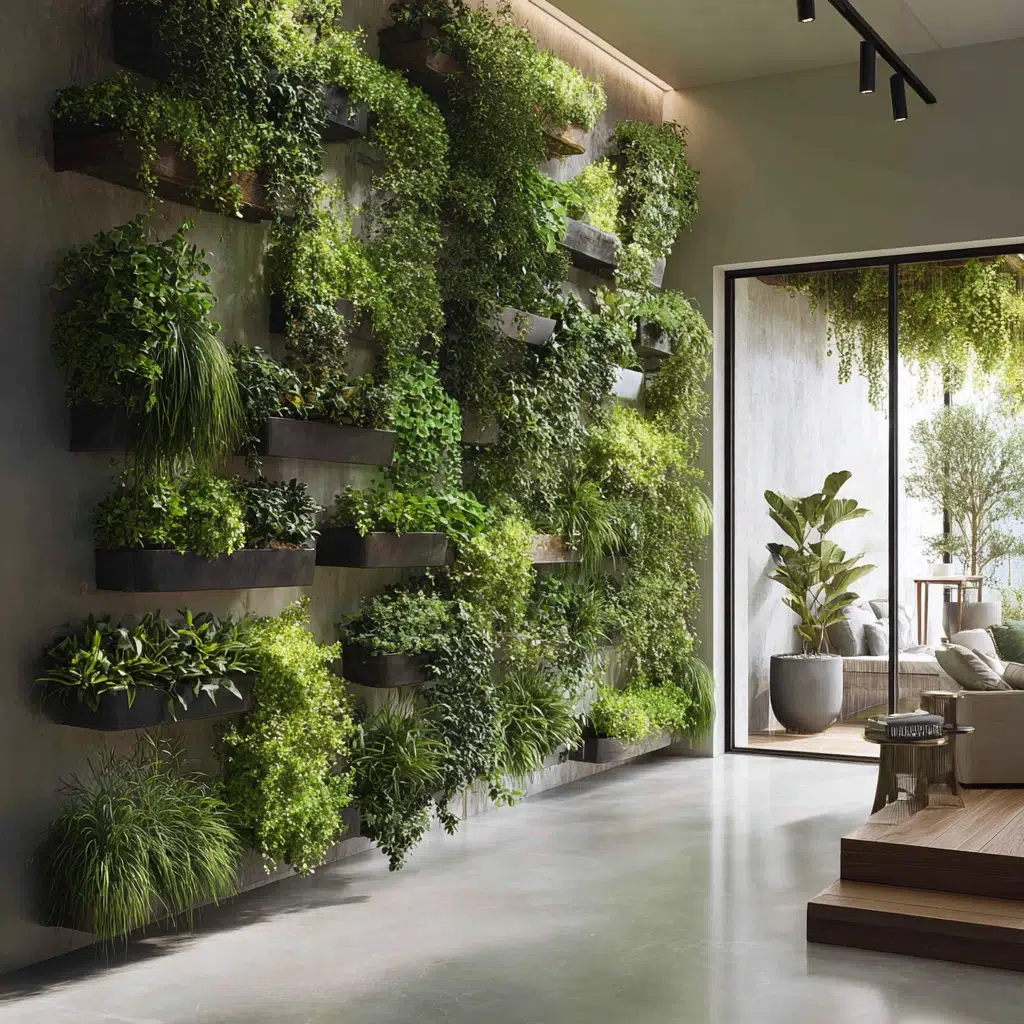 Small Zen Garden Ideas: Vertical Garden Wall with Trailing Plants