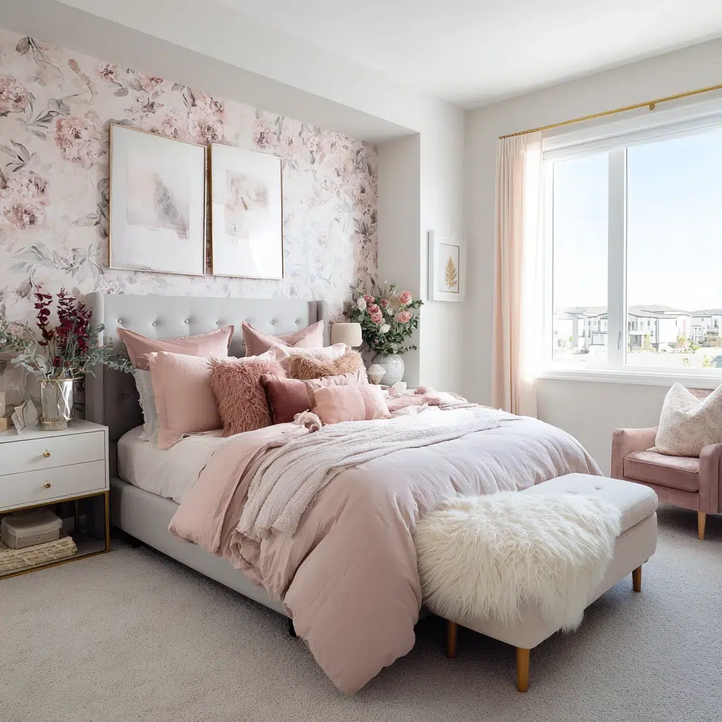 Dreamy Girly Apartment Ideas: Create a Feature Wall with Removable Wallpaper