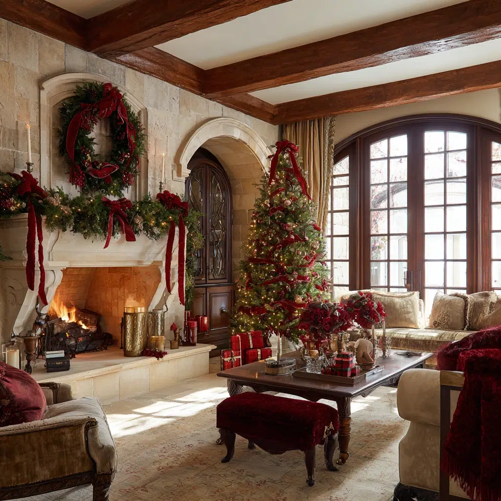 Timeless Traditional Christmas Decor Ideas: Red Velvet Bows and Ribbons
