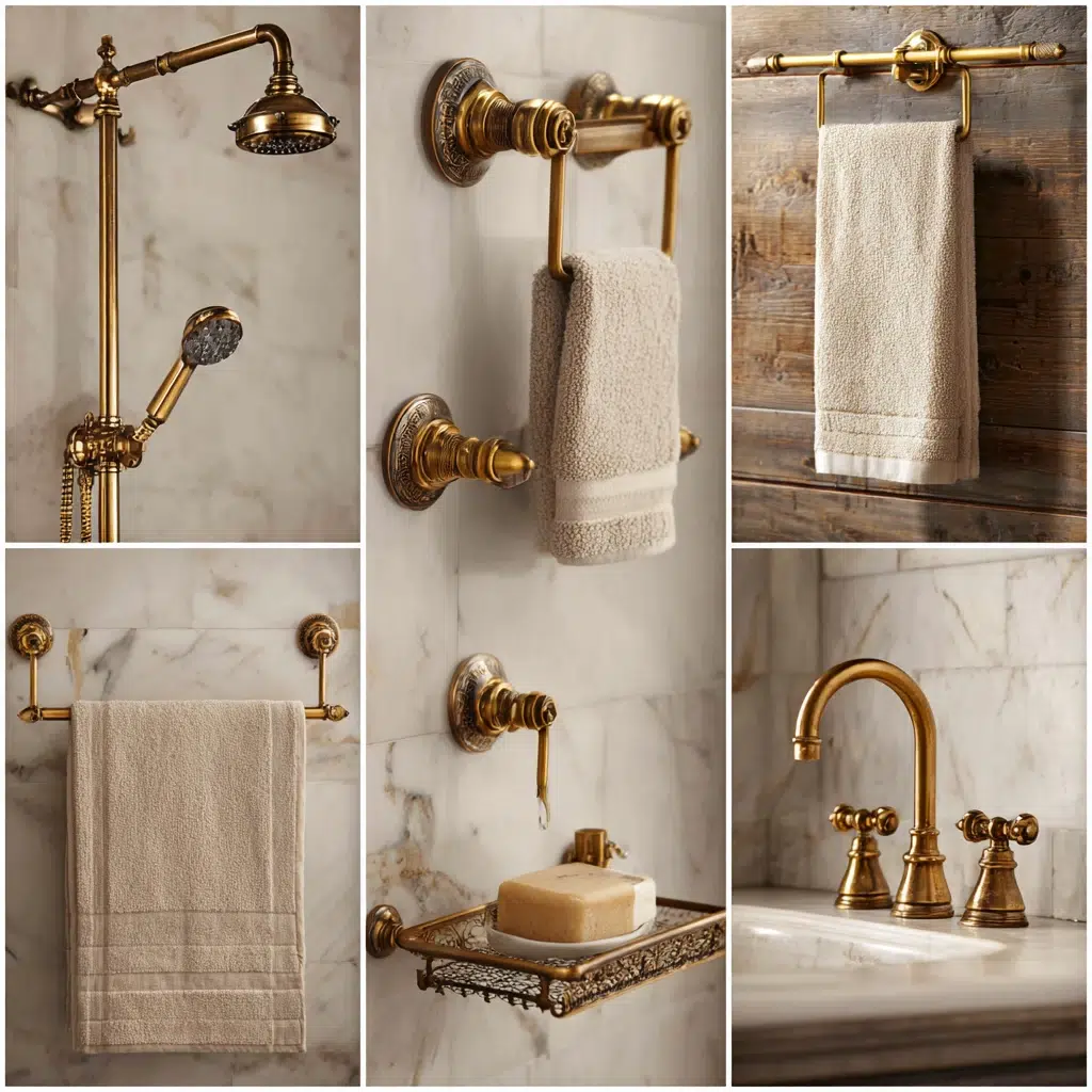 Aesthetic Italian Bathroom Ideas: Antique Brass Fixtures Throughout