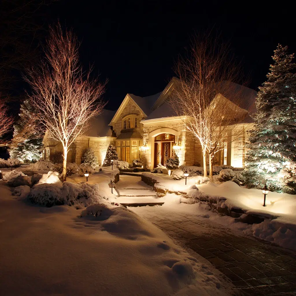 Stunning Christmas Garden Decoration Ideas: Install Ground Stake Spotlights
