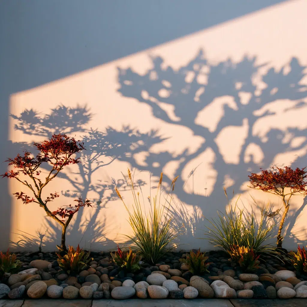 Small Zen Garden Ideas: Shadow Garden Against a White Wall