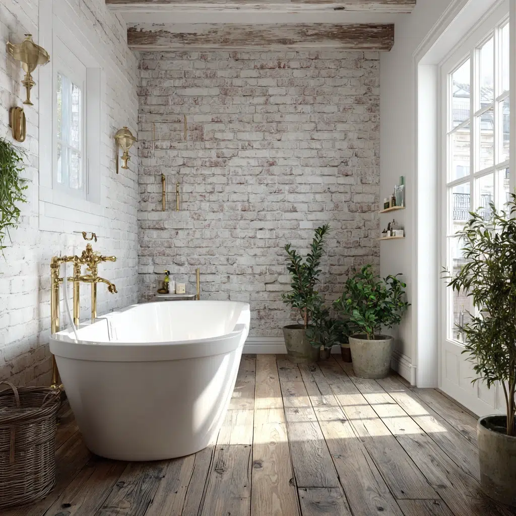 Aesthetic Irish Bathroom Ideas: Whitewashed Brick Accent Wall