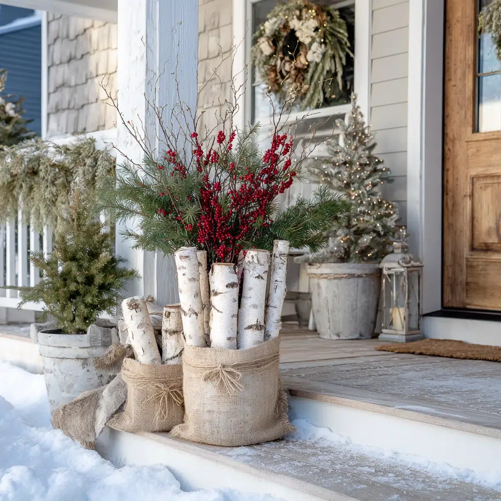 Stunning Outdoor Christmas Decor Ideas: Birch Log Bundle