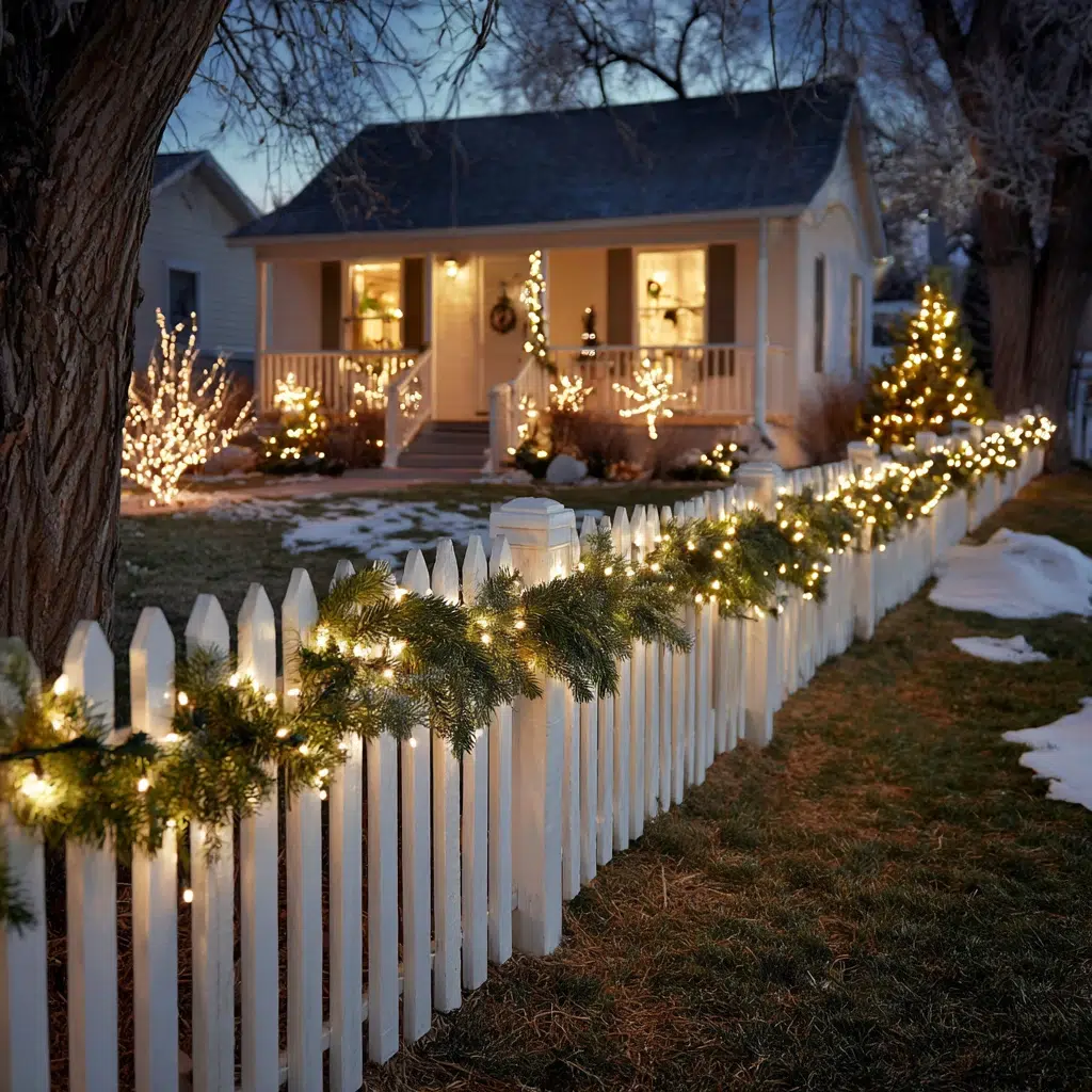 Stunning Christmas Garden Decoration Ideas: Create a Lighted Christmas Garland Fence