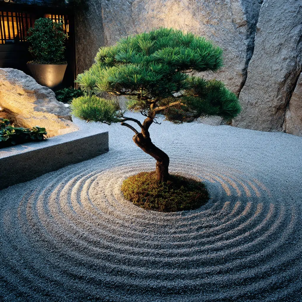 Small Zen Garden Ideas: Single Feature Plant in Raked Gravel