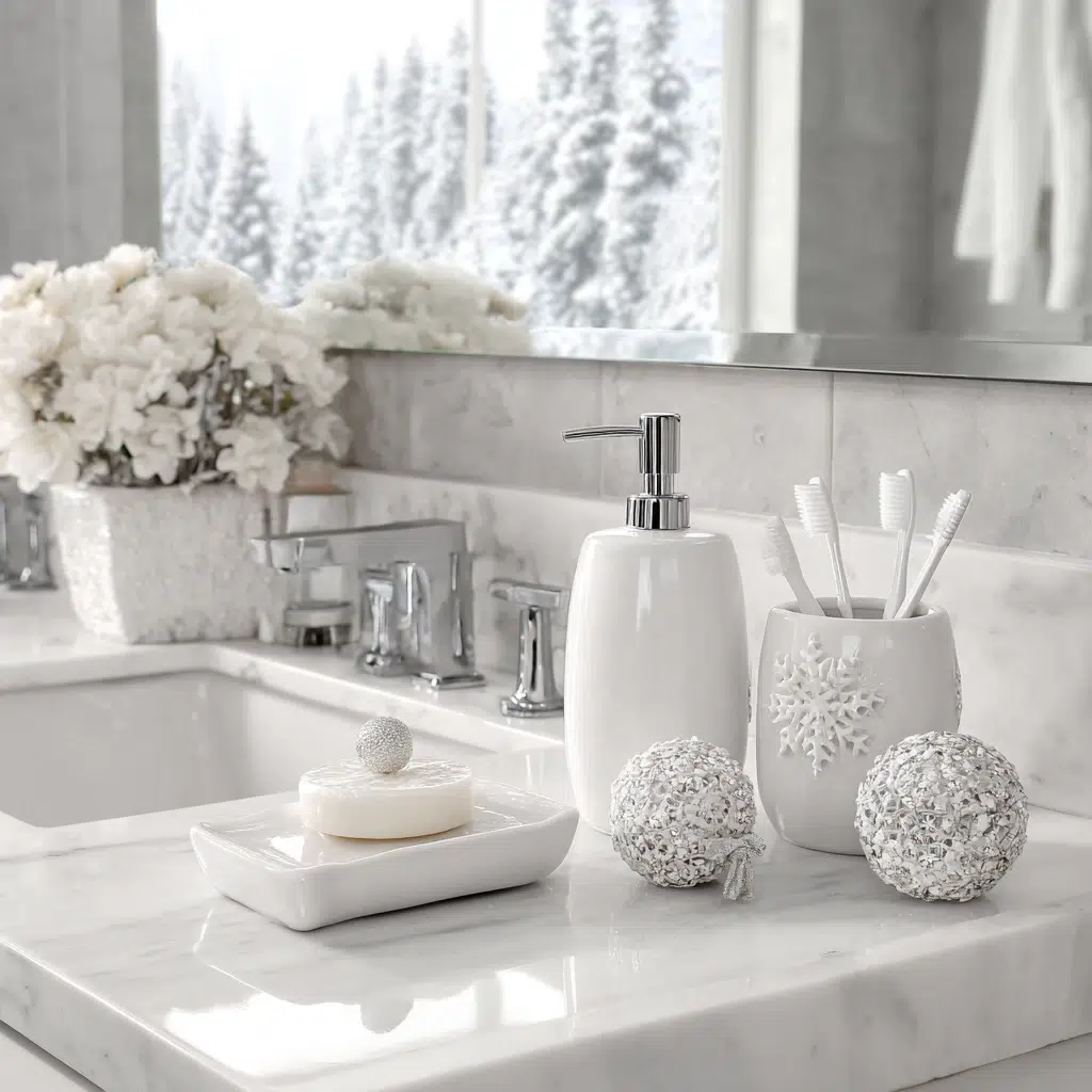 Charming Christmas Bathroom Decor Ideas: Winter White Bathroom Accessories Set