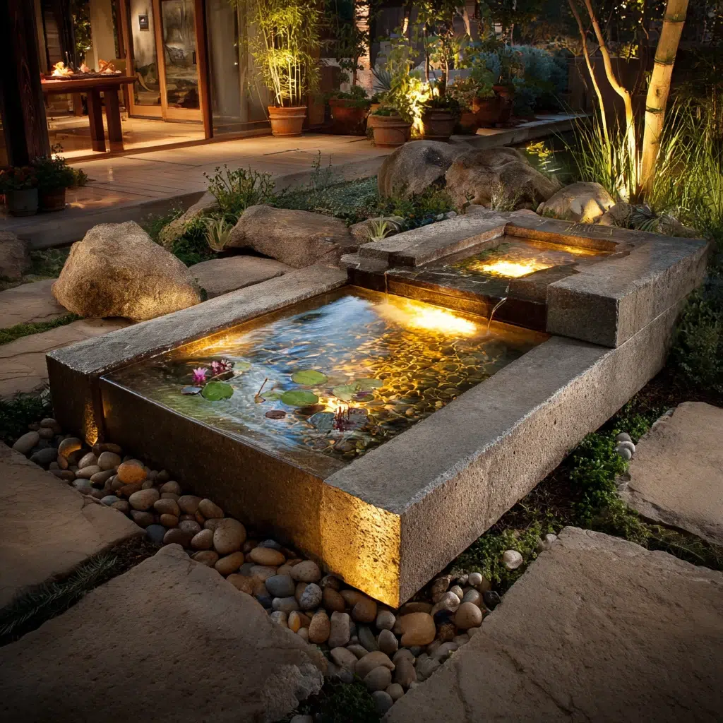 Small Zen Garden Ideas: Rainwater Collection Basin with Stones