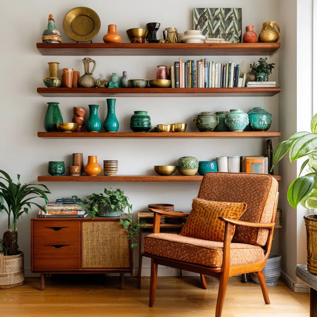 Timeless Vintage Apartment Ideas: Style Shelves With Vintage Pottery and Ceramics