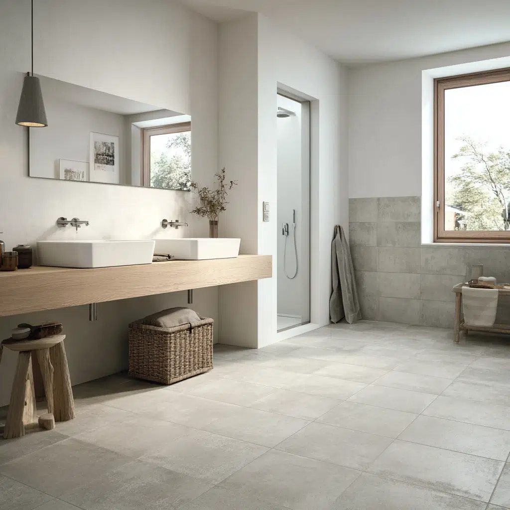 Stunning Swedish Bathroom Ideas: Choose Textured Tiles for Floors
